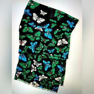 Coach Oblong Butterfly scarf NWT 100% Modal 77”x 25.5” Black, Green, Blue, Cream